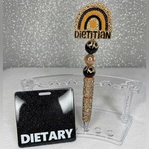 Dietitian Gold Rhinestone Pen & Badge Buddy Set